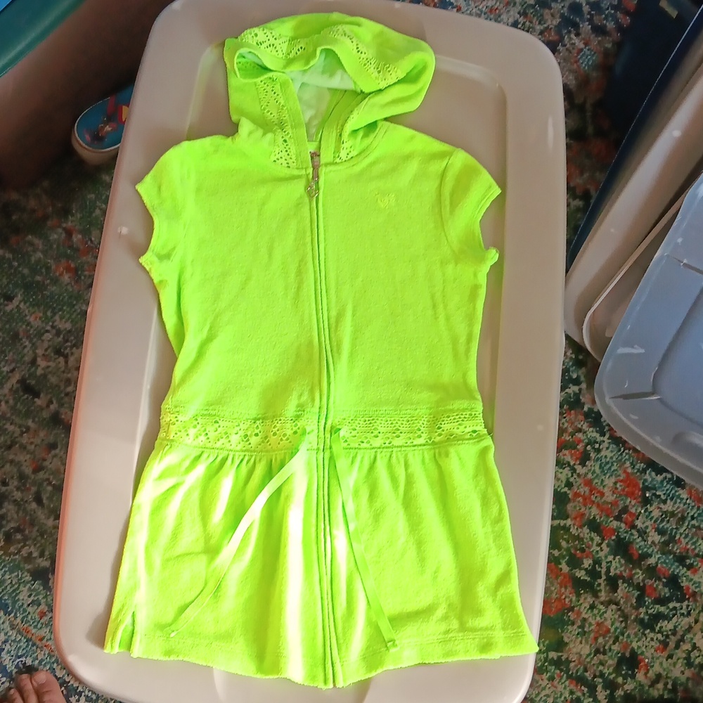 Justice neon green terry swim coverup